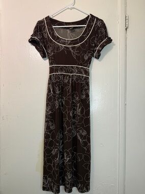 Merona Brown Floral Empire Waist Midi Dress - Medium